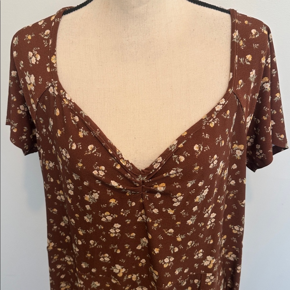 Ardene Curve Brown Floral Midi Dress Cottagecore 1X - Picture 3 of 8